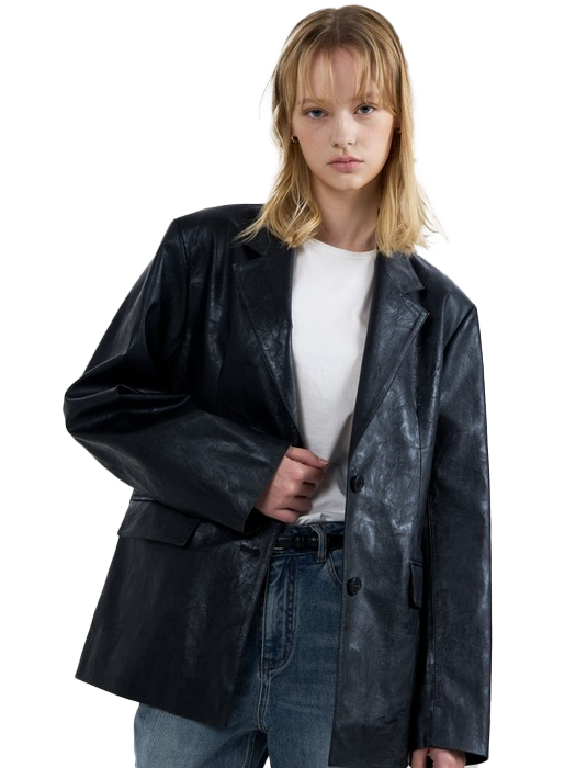 Synthetic Leather Tailored Jacket