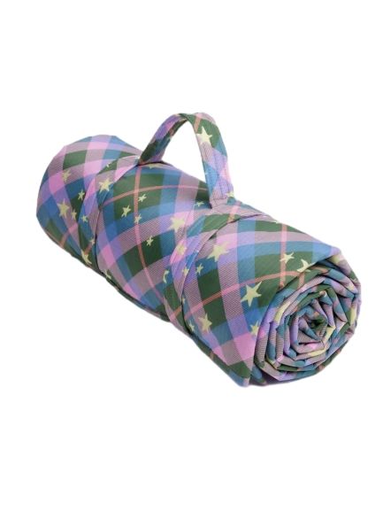 Puffy Picnic Blanket Green Star Plaid